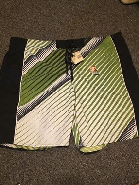 Joe Boxer Green and White Striped Board Shorts